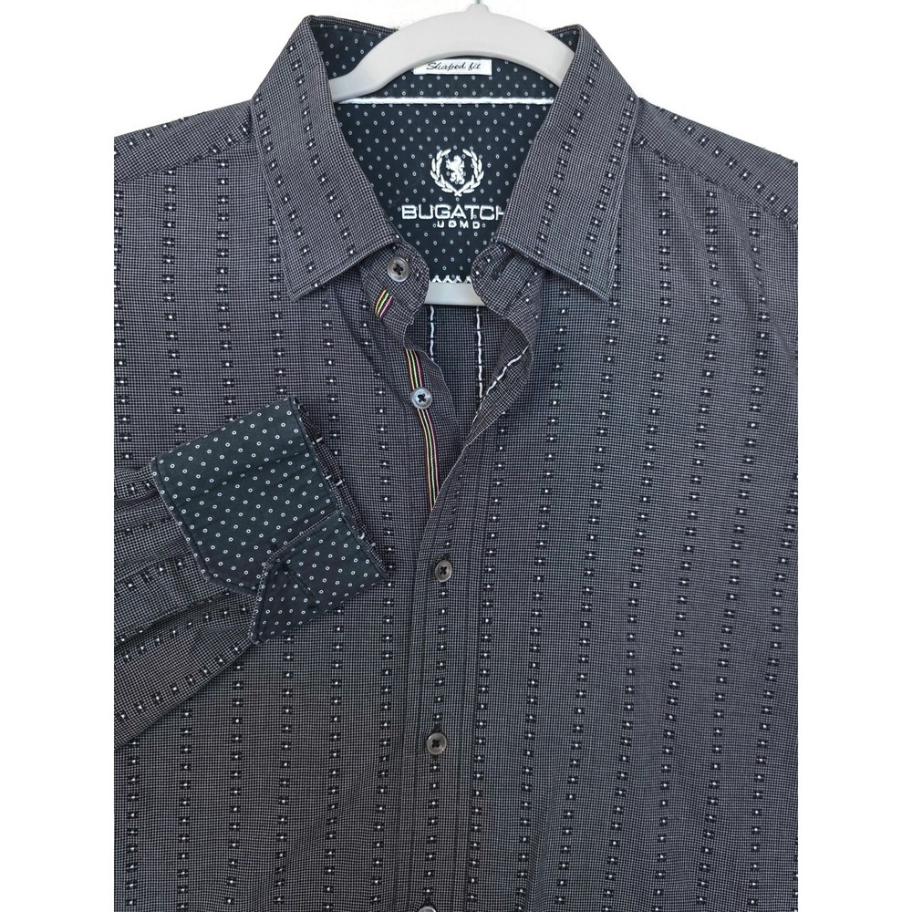 Bugatchi Shirt Mens Large Gray Geometric Long Sleeve Button Front Cotton